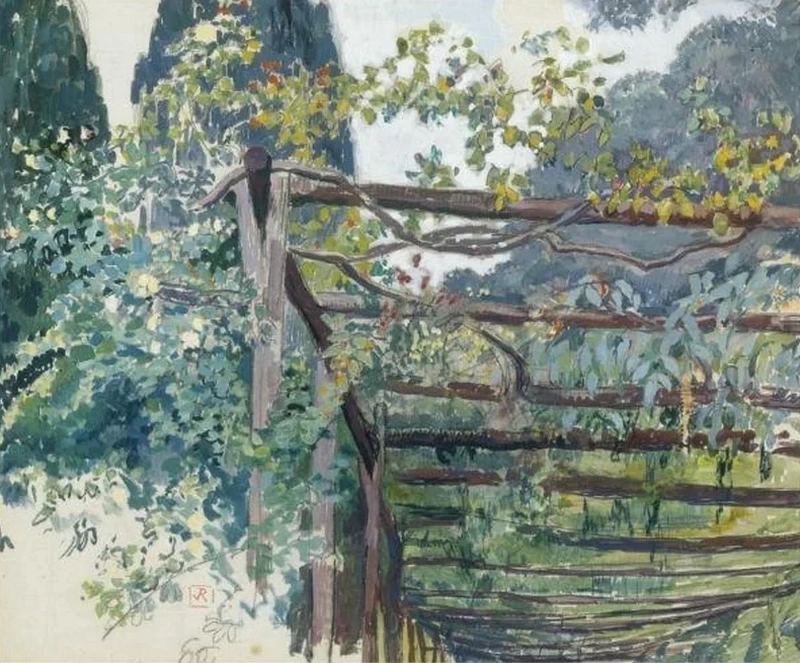 Scena in giardino, il pergolato